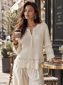 Women's French-style Elegant Henley Flared Cuffs Sweater ZMZ0988I3ZYY