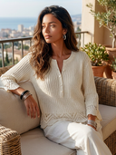 Women's French-style Elegant Henley Flared Cuffs Sweater ZMZ0988I3ZYY