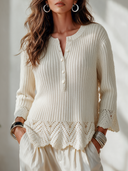 Women's French-style Elegant Henley Flared Cuffs Sweater ZMZ0988I3ZYY