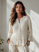 Women's French-style Elegant Henley Flared Cuffs Sweater ZMZ0988I3ZYY