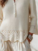 Women's French-style Elegant Henley Flared Cuffs Sweater ZMZ0988I3ZYY