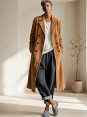 Women's Premium Minimalist Faux Suede Double-Breasted Trench Coat ZMZ0825I2ZYY
