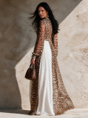Women's Retro Casual Chiffon Leopard Print Patchwork Loose Long-Sleeved Maxi Dress ZMZ1174I5ZJY
