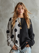 Women's Casual Street-Style Color-Block Polka-Dot Crew-Neck Sweater ZMZ1106I5XT