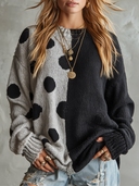 Women's Casual Street-Style Color-Block Polka-Dot Crew-Neck Sweater ZMZ1106I5XT