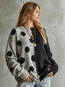 Women's Casual Street-Style Color-Block Polka-Dot Crew-Neck Sweater ZMZ1106I5XT