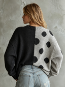 Women's Casual Street-Style Color-Block Polka-Dot Crew-Neck Sweater ZMZ1106I5XT