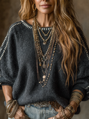 Women's Casual Color-blocked Round Neck Loose Sweater ZMZ1124I2XT