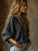 Women's Casual Color-blocked Round Neck Loose Sweater ZMZ1124I2XT