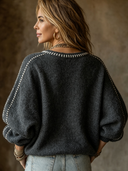 Women's Casual Color-blocked Round Neck Loose Sweater ZMZ1124I2XT