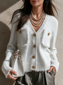 Women's Retro Casual Solid Color Cotton Yarn Frayed Edge Button Cardigan ZMZ1115I2ZJY