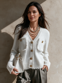 Women's Retro Casual Solid Color Cotton Yarn Frayed Edge Button Cardigan ZMZ1115I2ZJY