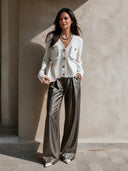 Women's Retro Casual Solid Color Cotton Yarn Frayed Edge Button Cardigan ZMZ1115I2ZJY