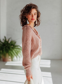 Women's French-style Elegant Ruffled V-neck Button-front Knit Cardigan ZMZ1013I5ZYY