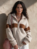 Women's Retro Casual Cotton Yarn Patchwork Zipper Pullover Sweater ZMZ1180I9ZJY