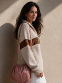 Women's Retro Casual Cotton Yarn Patchwork Zipper Pullover Sweater ZMZ1180I9ZJY