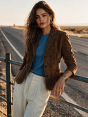 Women's Vintage Western-Style Faux Suede Lapel And Single-Breasted Closure Slim-Fit Blazer ZMZ1062I2ZYY