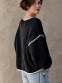 Women's Retro Casual Knitted Color Block V-Neck Pullover Sweater ZMZ1422I2ZJY
