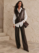 Women's Retro Casual Faux Leather Embossed V-Neck Loose Pullover Vest ZMZ1416I2ZJY