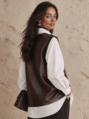 Women's Retro Casual Faux Leather Embossed V-Neck Loose Pullover Vest ZMZ1416I2ZJY