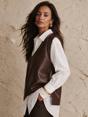 Women's Retro Casual Faux Leather Embossed V-Neck Loose Pullover Vest ZMZ1416I2ZJY