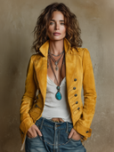 Women's Western-Style Faux Suede Slim-Fit Double-Breasted Jacket ZMZ1416I3XT