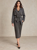 Women's Cropped Double-Breasted Trench Coat With Belt ZMZ1454I8YZH