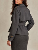 Women's Cropped Double-Breasted Trench Coat With Belt ZMZ1454I8YZH