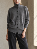 Women's Grey Turtleneck Button-Up Knit Cardigan ZMZ1449I3YZH