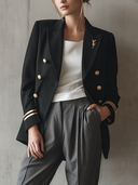Women's Double-Breasted Military Style Blazer With Gold Buttons ZMZ1482I5YZH