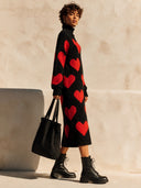 Women's Stylish Heart-Pattern Knit Turtleneck Long-Sleeve Midi Dress ZMZ1437I7SWL