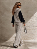 Women's Casual Color-Block Hoodie And Wide-Leg Pants Two-Piece Set ZMZ1446I4XT