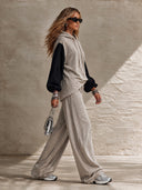 Women's Casual Color-Block Hoodie And Wide-Leg Pants Two-Piece Set ZMZ1446I4XT