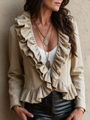 Women's Retro Casual Cotton Ruffle Short Jacket ZMZ1482I5ZJY