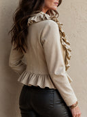 Women's Retro Casual Cotton Ruffle Short Jacket ZMZ1482I5ZJY