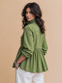 Women's Olive Green Ruffled Peplum Jacket With Gold Button Details ZMZ1412I0YZH