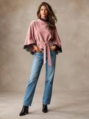 Women's French-style Relaxed Faux Suede Lace-trimmed Cape-style Short Trench Coat ZMZ1483I8XT