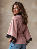 Women's French-style Relaxed Faux Suede Lace-trimmed Cape-style Short Trench Coat ZMZ1483I8XT
