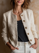 Women's Urban Solid-Color Tweed Crew-Neck Single-Breasted Jacket ZMZ1426I3XT