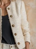 Women's Urban Solid-Color Tweed Crew-Neck Single-Breasted Jacket ZMZ1426I3XT