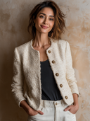 Women's Urban Solid-Color Tweed Crew-Neck Single-Breasted Jacket ZMZ1426I3XT
