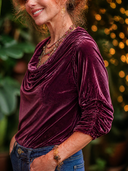 Women's Elegant Pleated Velvet Cowl-Neck Shirt ZMZ1033I0XT