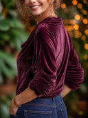 Women's Elegant Pleated Velvet Cowl-Neck Shirt ZMZ1033I0XT