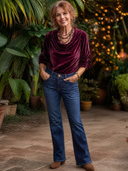 Women's Elegant Pleated Velvet Cowl-Neck Shirt ZMZ1033I0XT
