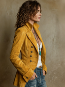 Women's Western-Style Faux Suede Slim-Fit Double-Breasted Jacket ZMZ1416I3XT