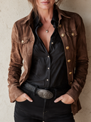 Women's Vintage-Style Casual Faux Suede Shirt Jacket ZMZ1402I6ZJY