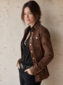Women's Vintage-Style Casual Faux Suede Shirt Jacket ZMZ1402I6ZJY