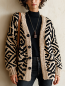 Women's Fashion Color Block Striped Jacquard Button-Up Cardigan ZMZ1400I4SWL
