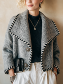 Women's Premium Classic Grey Faux Wool Lapel Two-button Short Jacket ZMZ1509I0SWL