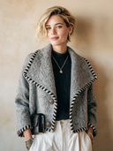 Women's Premium Classic Grey Faux Wool Lapel Two-button Short Jacket ZMZ1509I0SWL